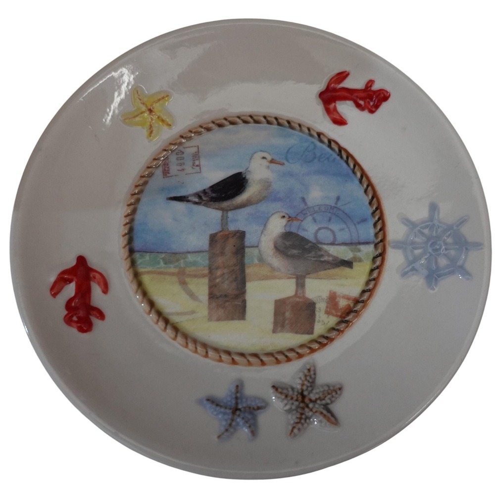 Coastal Seagull Decorative‎ Plate Nautical Anchor Starfish Beach Theme Decor
